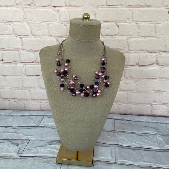 Multi strand faux pearls and beads necklace - Picture 1 of 6